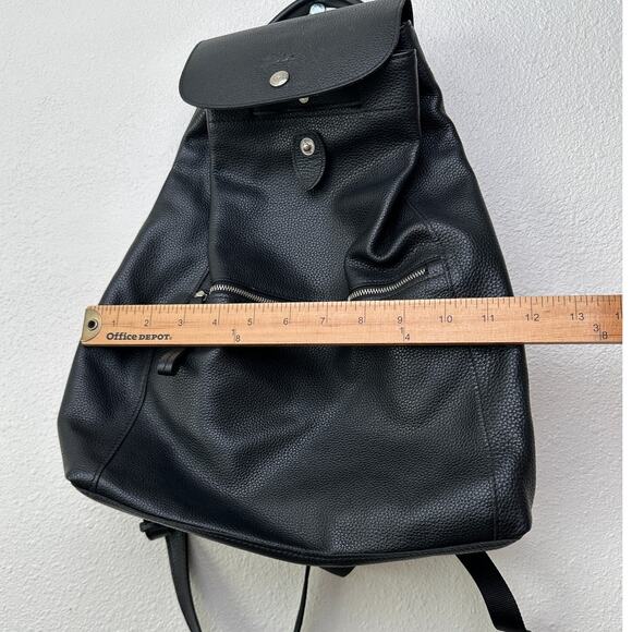 Longchamp Black Leather Le Foulonné Backpack Medium Silver Hardware - Picture 12 of 12